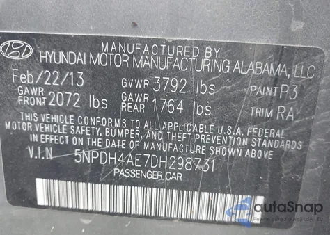 2013 Hyundai Elantra Gls z USA, uszkodzony, nr VIN 5NPDH4AE6DH298731